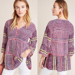 Maeve Lilyana Tiered Floral Bell Sleeve Silk Blouse Tunic Top Size Medium